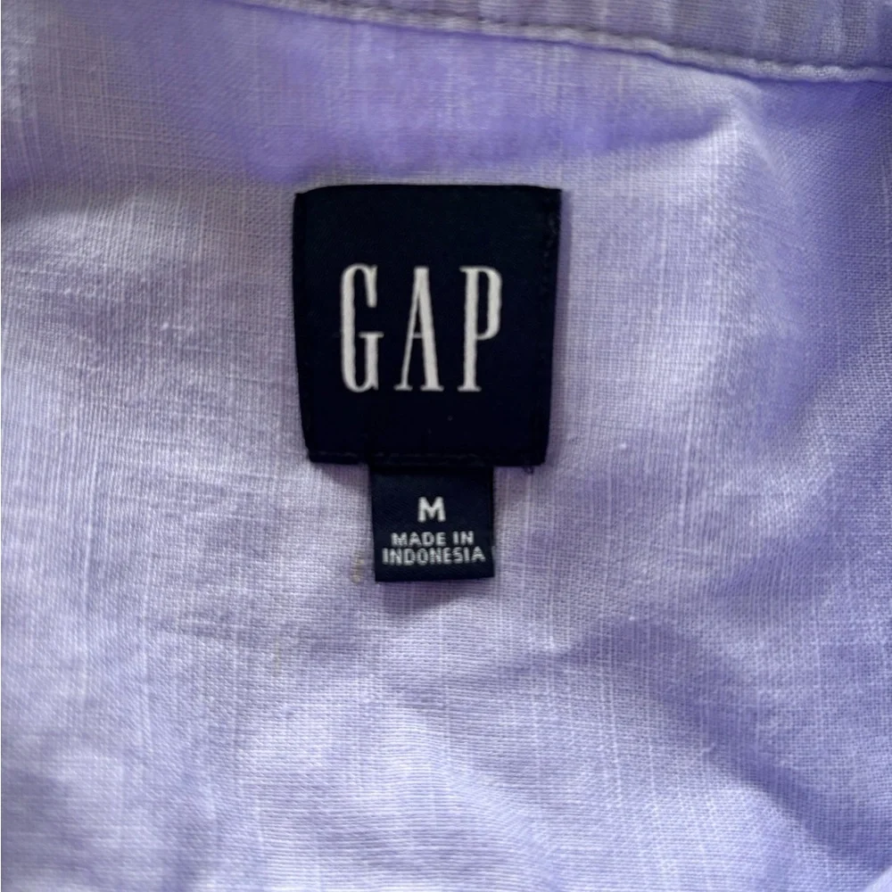 GAP Lavender Linen-Cotton Puff-Sleeve Mini Shirtdress - Picture 5 of 5